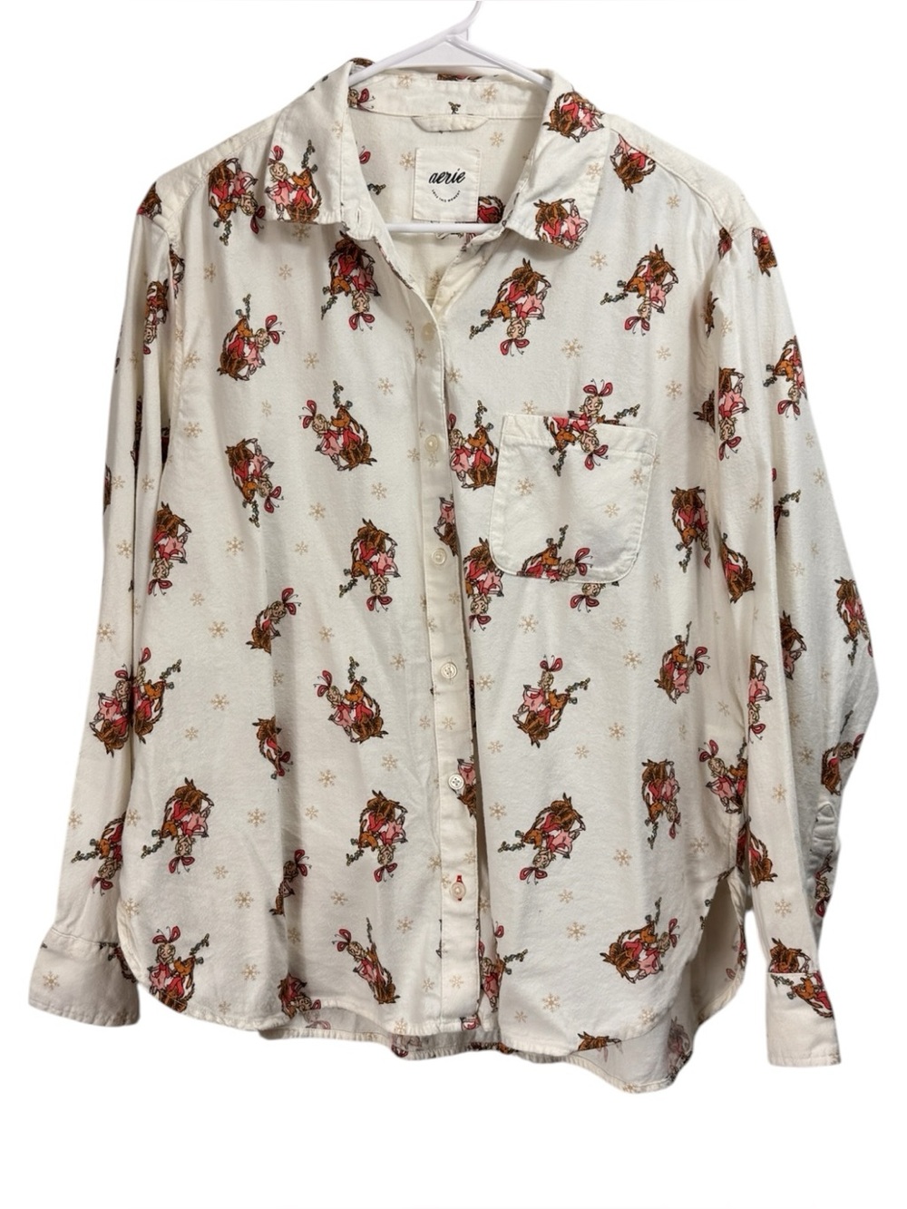 Aerie Size Small Cindy Lou Who and Max Dog Flannel Off-Duty Flannel Pajama Shirt